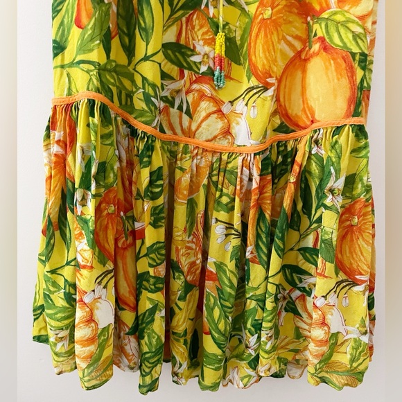 FARM RIO Tangerines Fruit Print Ruffled Midi Dress Tropical Summer Vacation XS - Picture 10 of 13